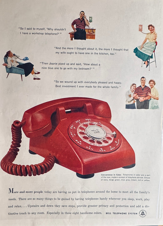 1957 Bell Telephone System - Red Rotary Phone - Magazine Ad