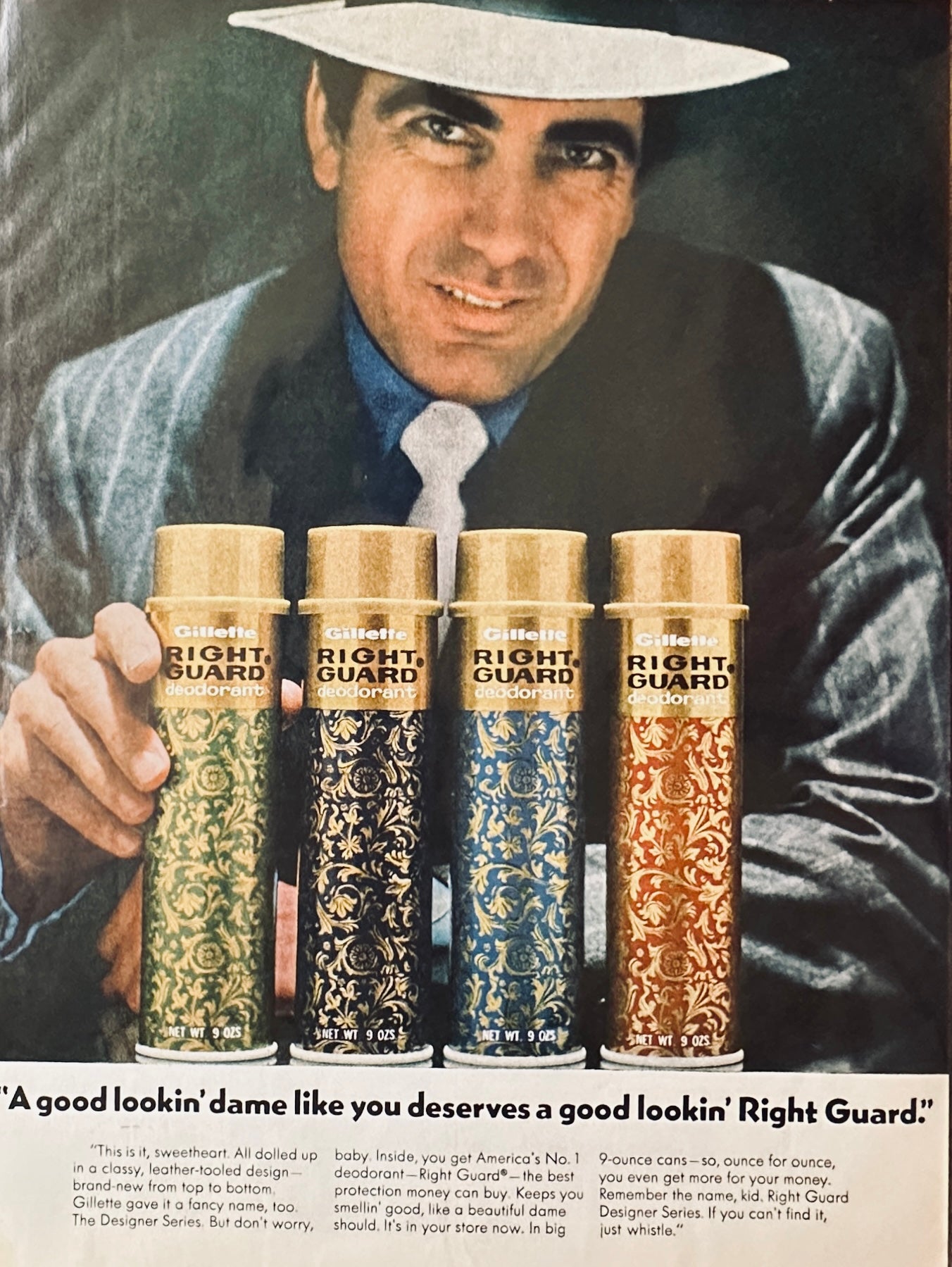 1970 Right Guard Antiperspirant with Gangster Looking Guy Magazine Ad