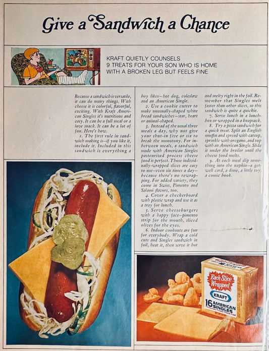 1970 Kraft American Singles Processed Cheese Slices Magazine Ad