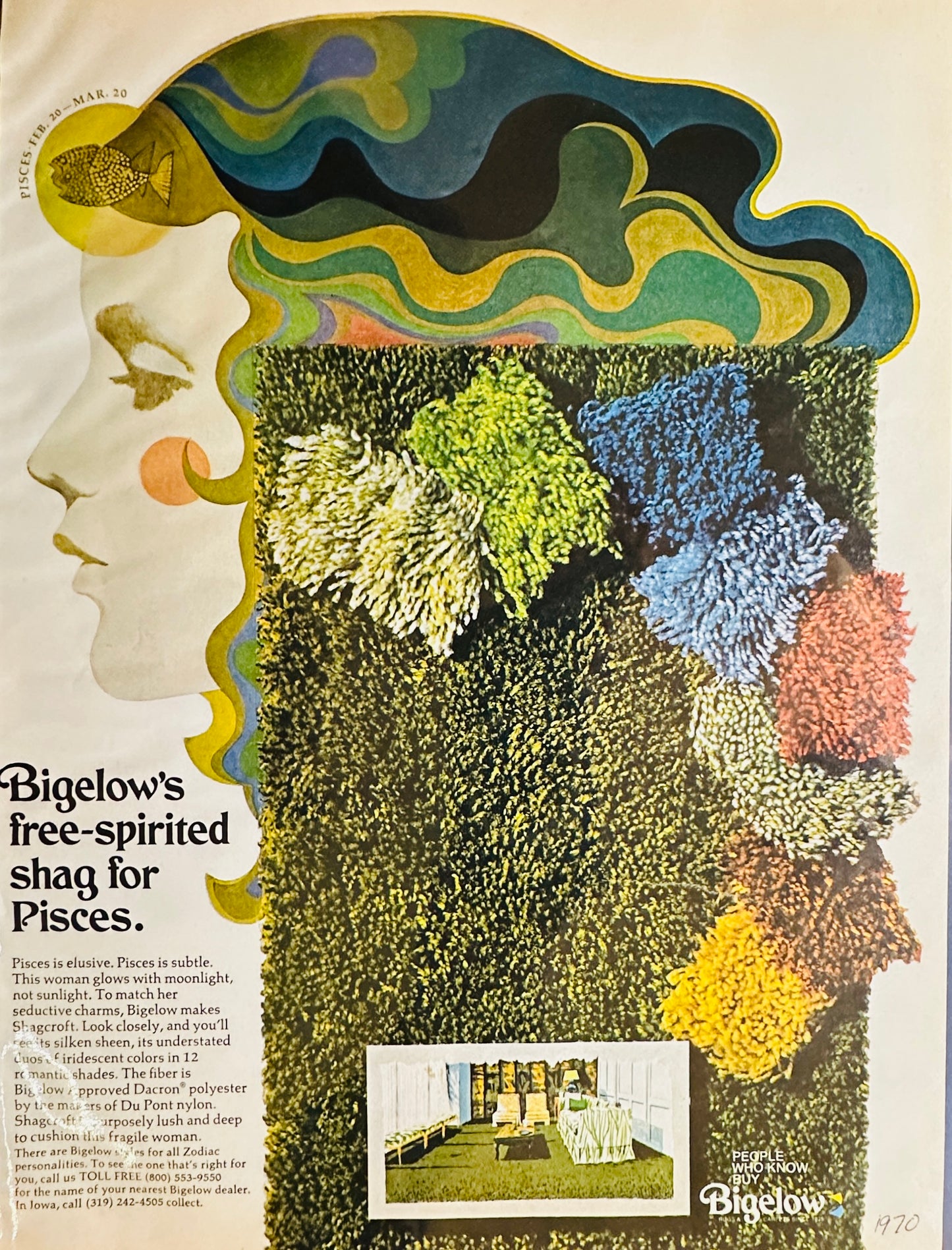 1970 Chevrolet Chevy Walk-in Wagon & Bigelow Shag Carpet - Magazine ad