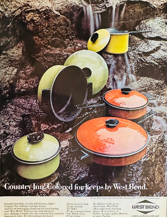 1971 West Bend Cookware - Ochre, Yellow and Avocado - Magazine Ad