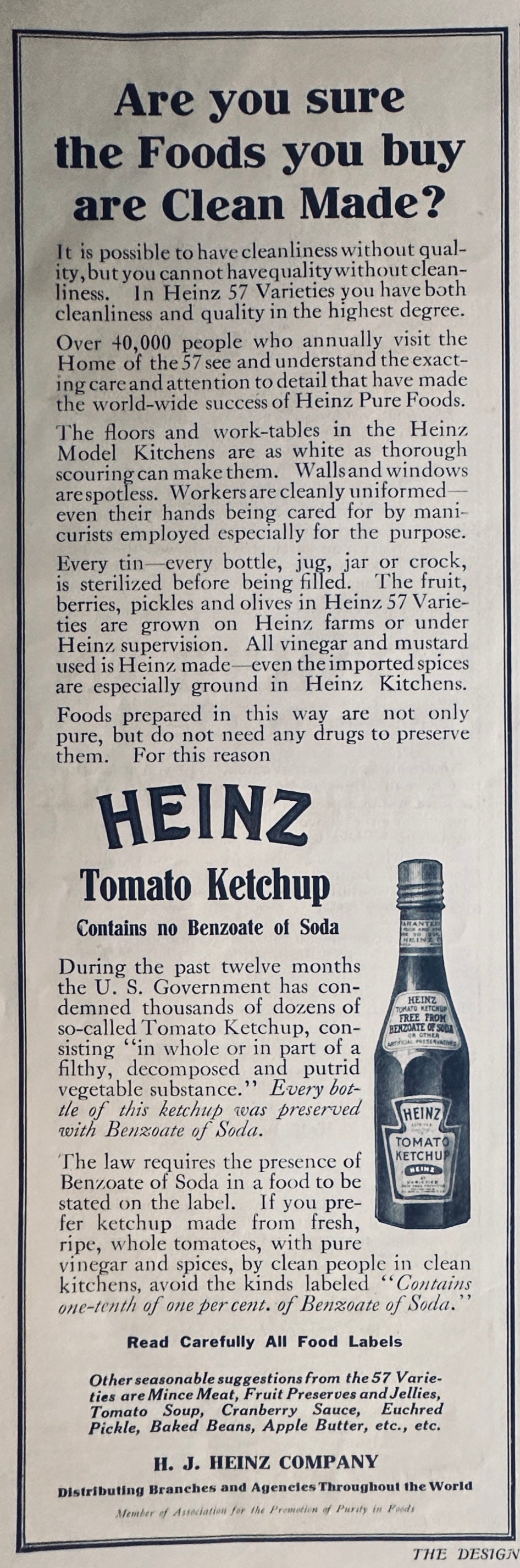 1911 Heinz Tomato Ketchup & Pompeian Massage Cream Magazine Ad