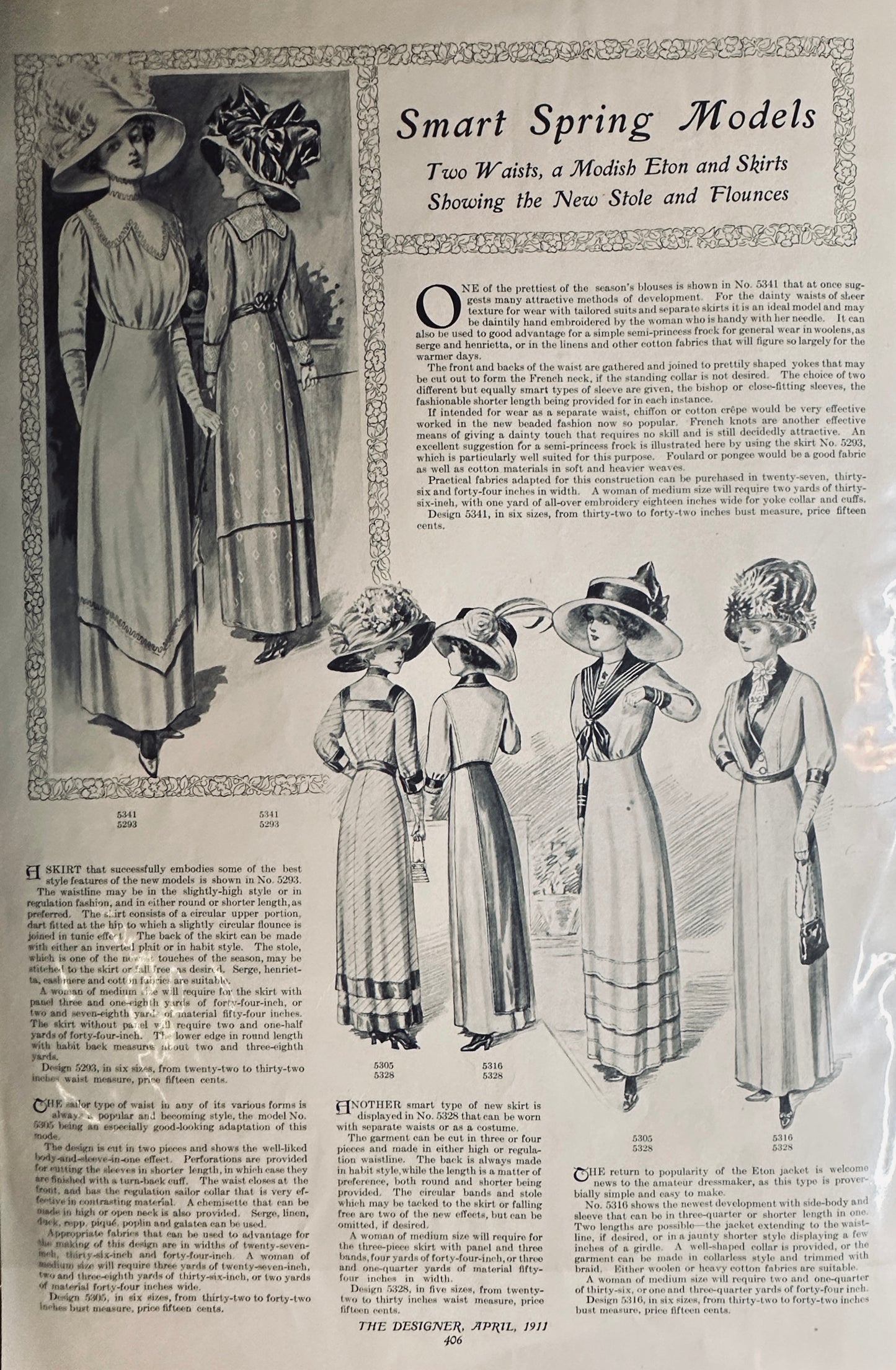 1911 "The Designer" Magazine ad for Dress Patterns - Both Sides - Gorgeous!!