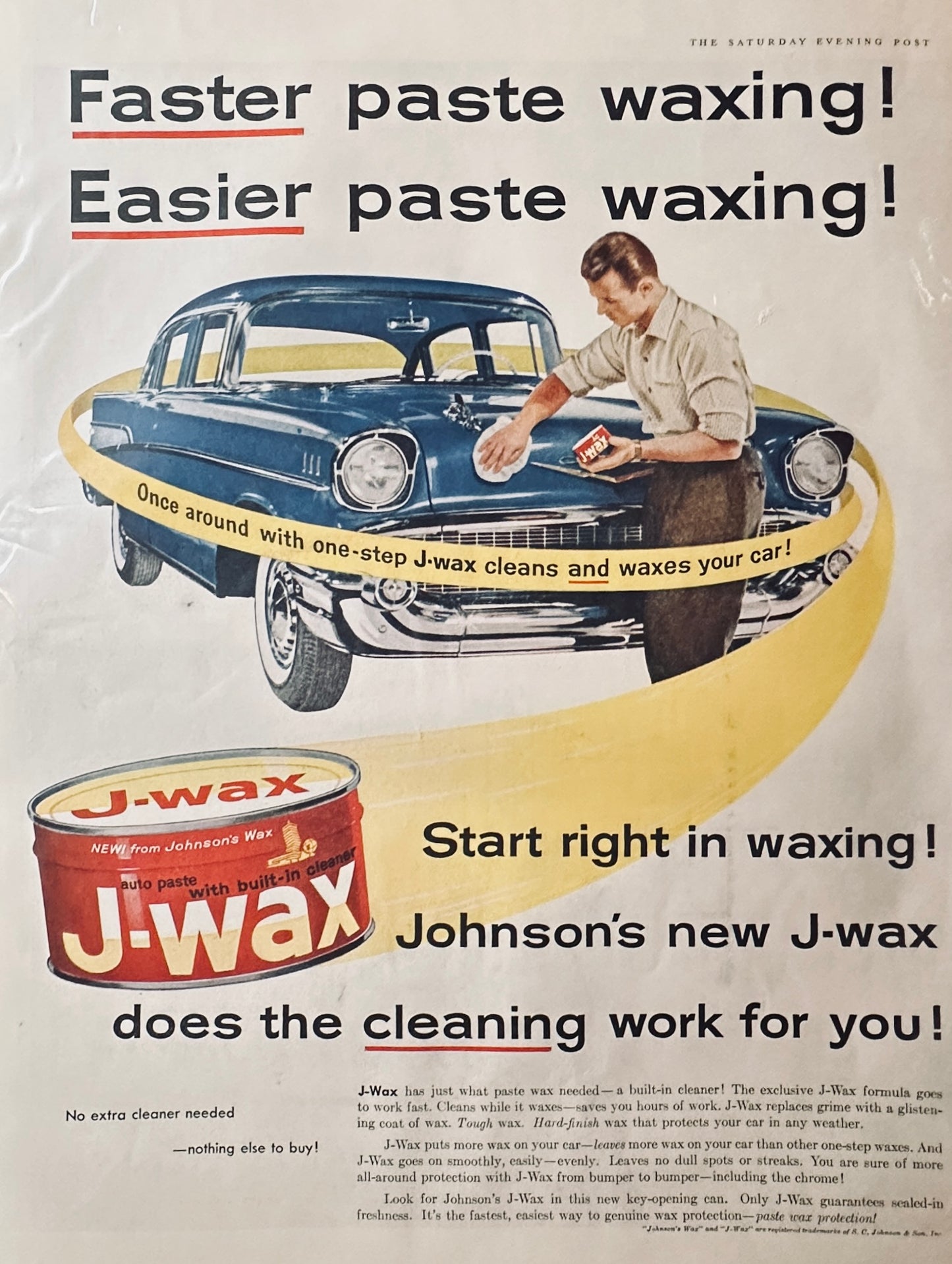 1957 SC Johnson  J-Wax - Paste Wax - Automotive - Magazine Ad