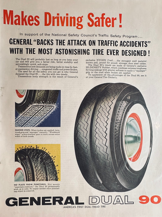 1957 General Dual 90 Tires - America's First Dual Tread Tire - Magazine Ad