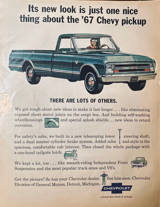 1967 Chevy Chevrolet Pickup Truck Magazine Ad - Blue- Green - Teal?