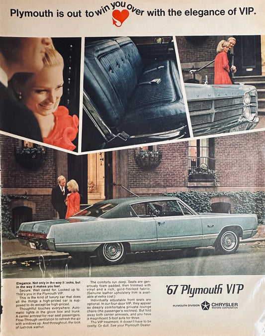 1967 Plymouth VIP 2-Door Blue Sedan - Out to Win You Over Magazine Ad