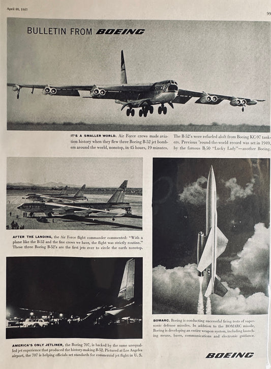 1957 Bulletin from Boeing B-52, 707 & BOMARC Missile Magaine Promotional Ad