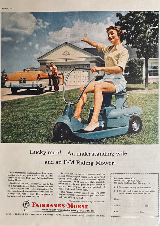 1957 Fairbank-Morse Riding Lawn Mower & Wix Oil Filters Magazine Ads