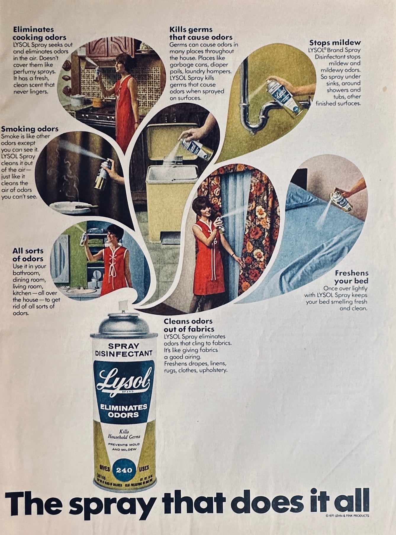 1971 Lysol - The Spray That Does It All! - Magazine Ad - Cleans & Disinfects