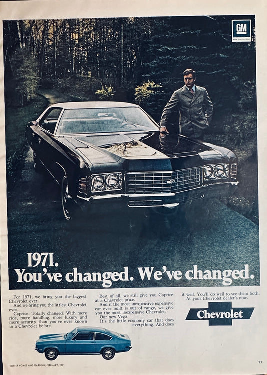 1971 Chevrolet Chevy Caprice - Vega - Biggest & Most Inexpensive Cars - Magazine Ad