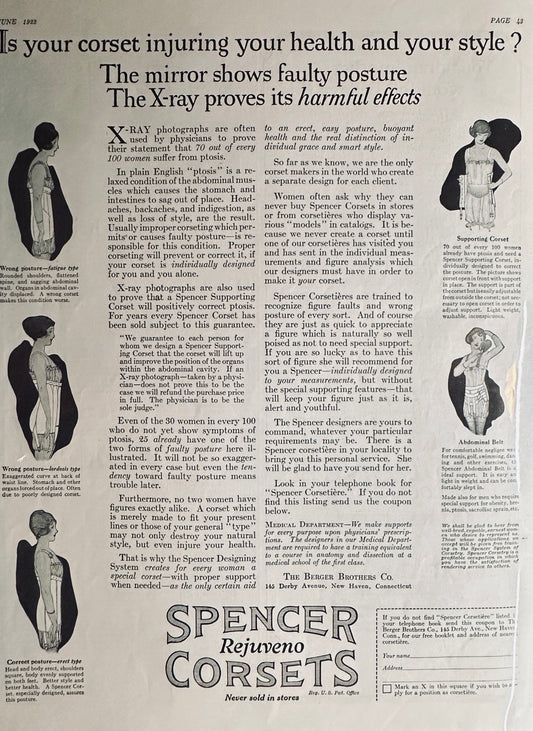1922 Spencer Rejuveno Corsets - Never Sold in Stores - Promotional Ad #462
