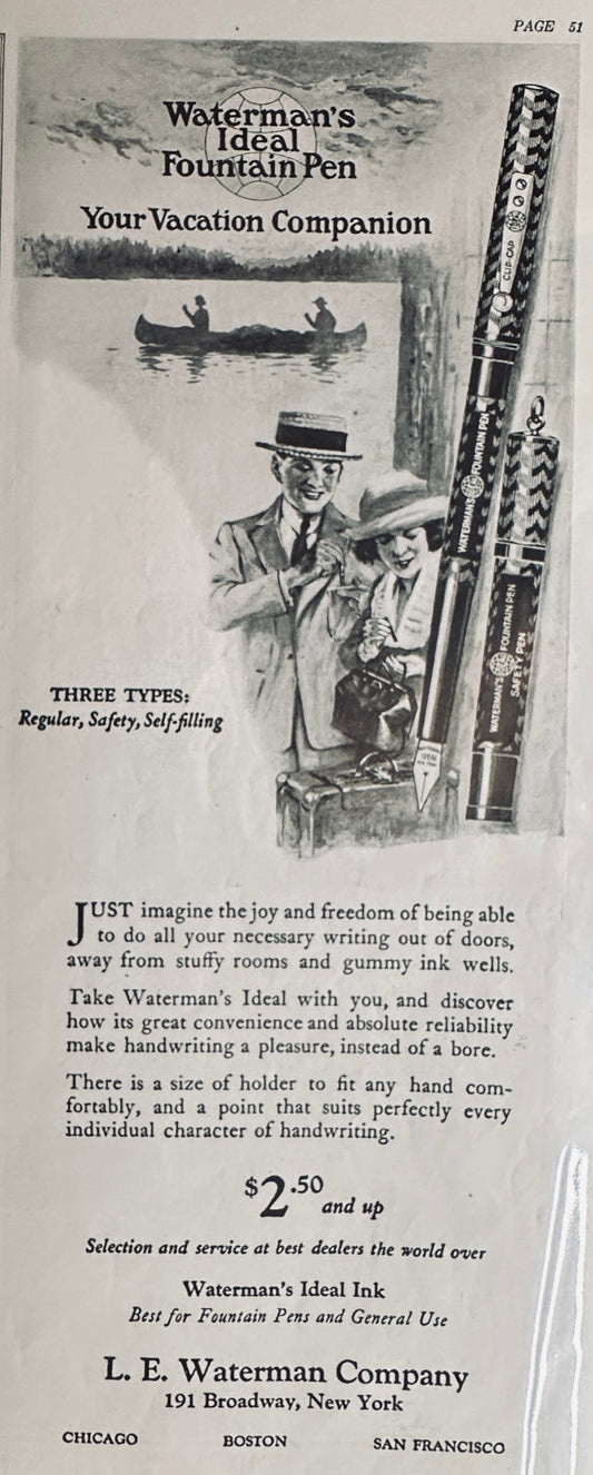 1922 Waterman's Ideal Fountain Pen Magazine Ad #638