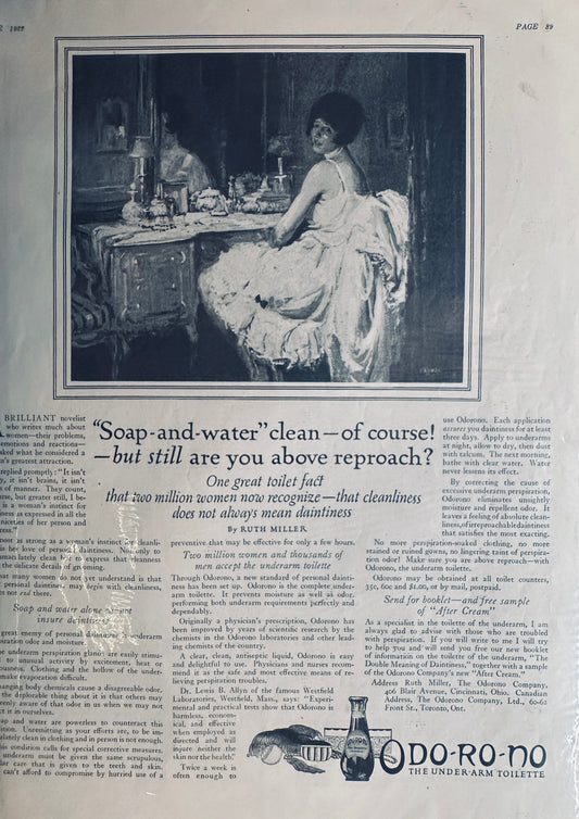 1922 ODO-RO-NO Early Deodorant Magazine Ad with Pears Soap Ad #562