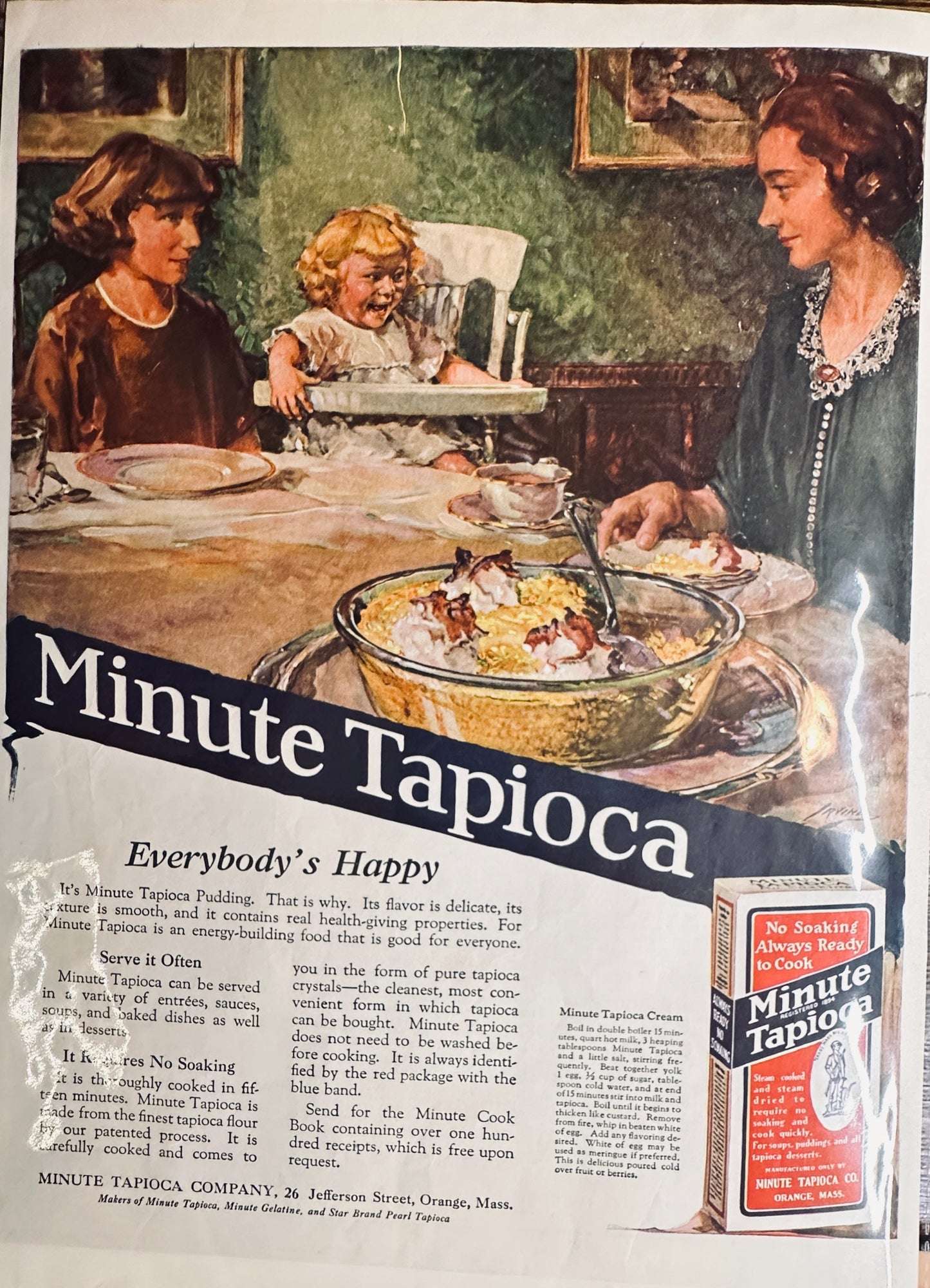 1922 Pompeian Beauty Cream & Minute Tapioca Pudding Magazine Ad