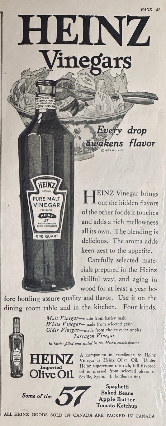1922 Heinz Vinegars - 4 varieties - + Icy-Hot Thermos - Magazine Ad #506
