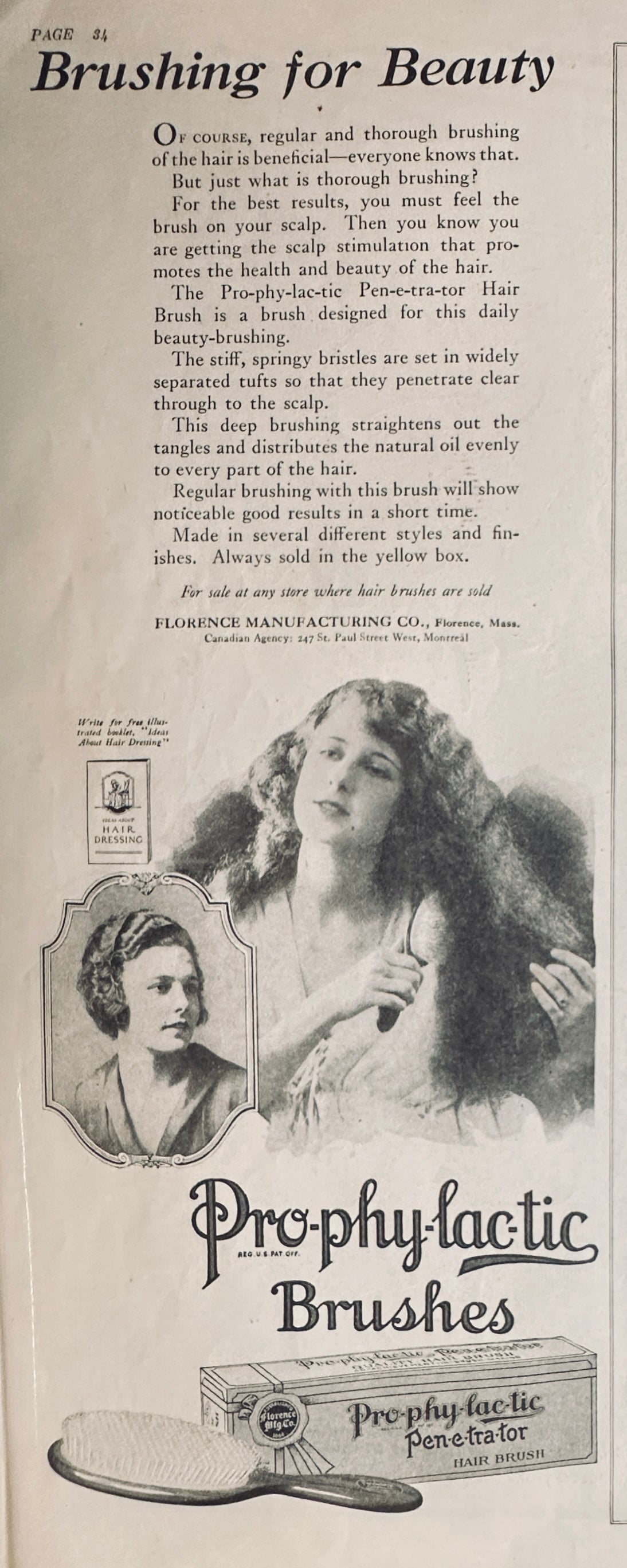 1922 Morton's Salt - Free Running Salt & Pro-phy-lac-tic Hair Brush Magazine Ad