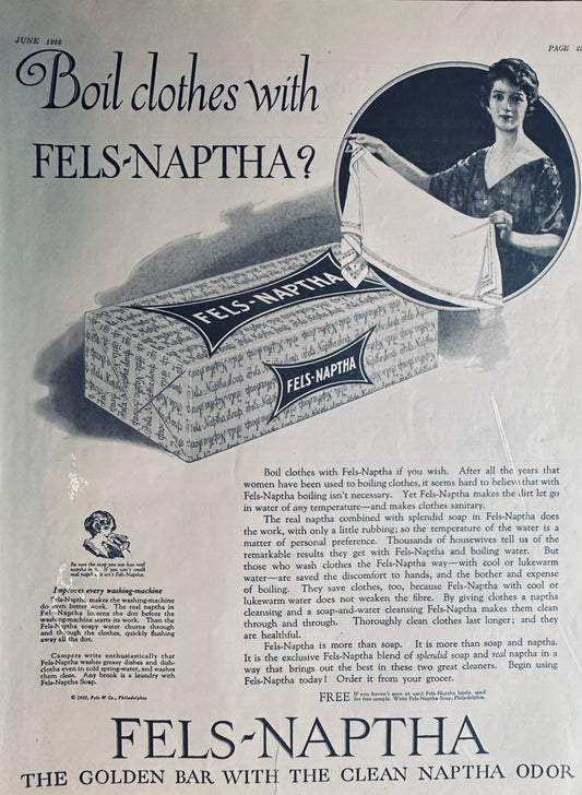 1922 Fels~Naptha Soap - Boil Clothes with? Magazine Ad #480