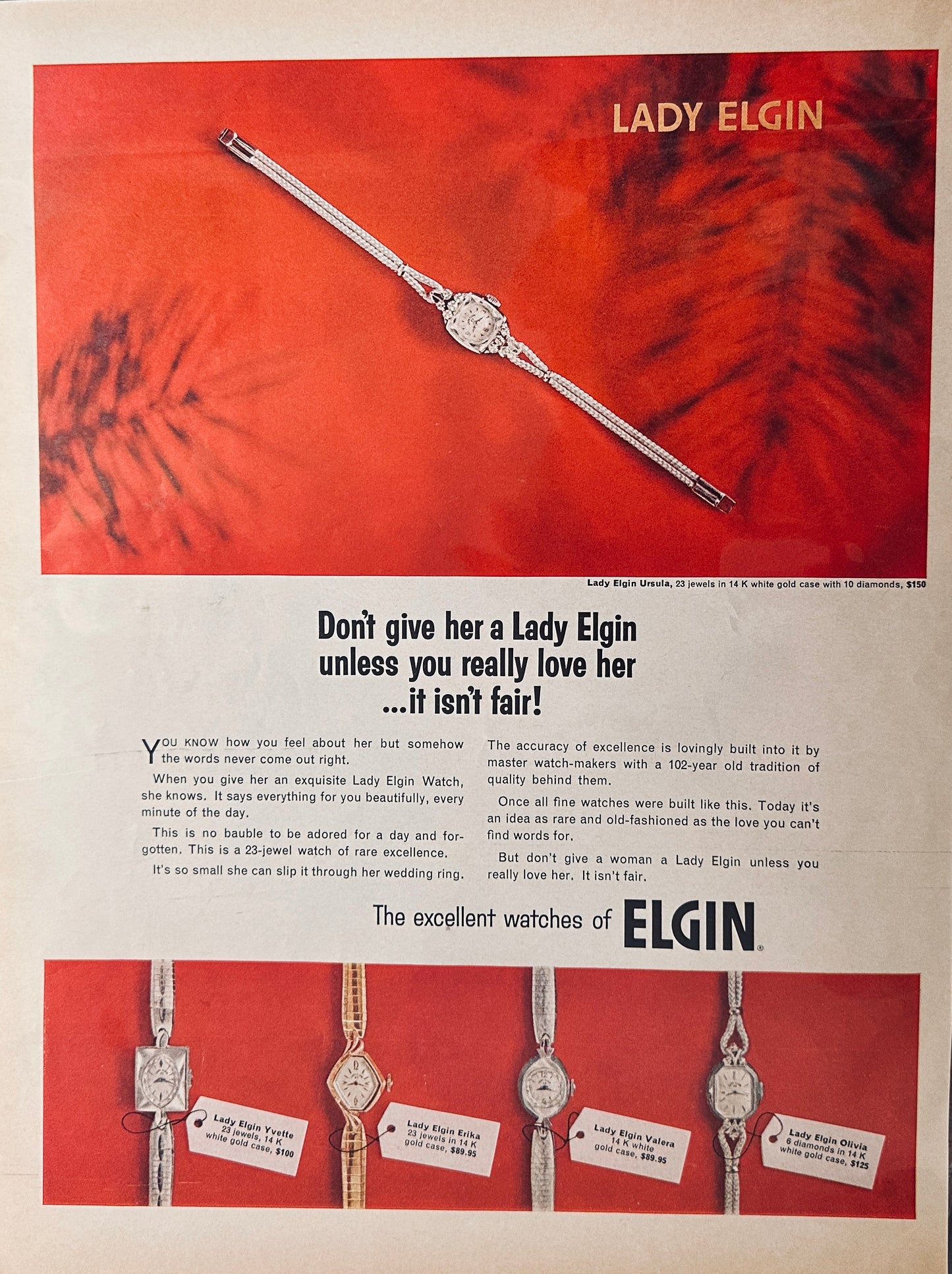 1966 Lady Elgin Wristwatches - Magazine Ad, Ursula, Yvette, Erika, Valera, Olivia