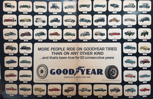 1967 - 52 Consecutive Years of Goodyear Tires - Highlights a Different Car Each Year Ad