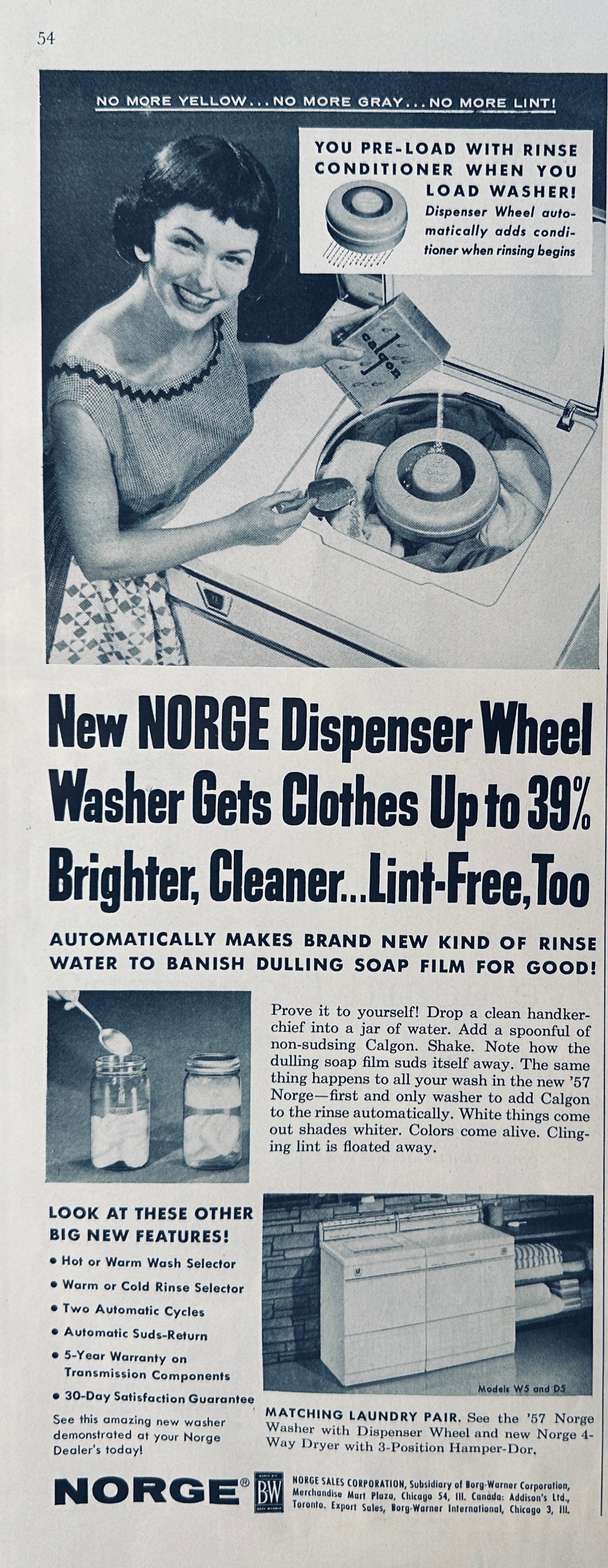 1957 Bell Telephone & Norge Washer & Dryer Magazine Ad