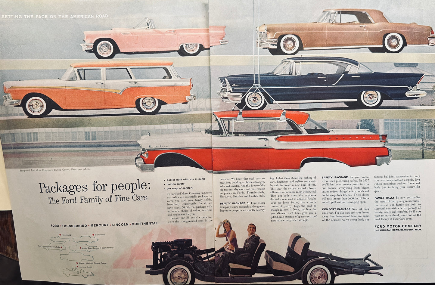 1957 2-Page Ford Motor Company Cars - Ford, Lincoln, Mercury - Magazine Ad