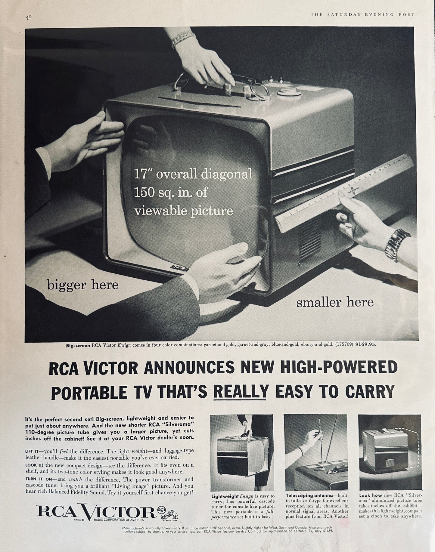 1957 AC Spark Plug Artic Test & RCA Victor Portable TV - Magazine Ads