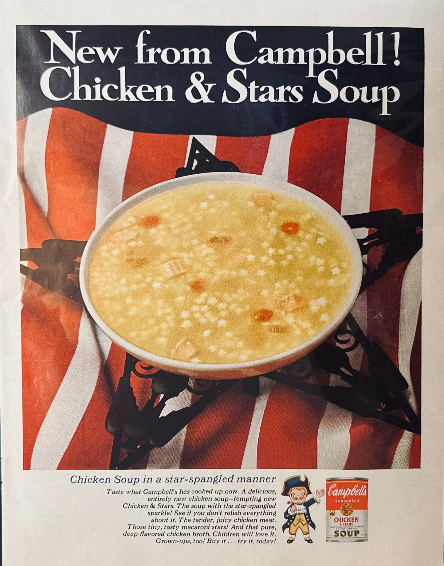 1965 Campbells Introduces their Chicken & Stars Patriotic Soup Magazine Ad