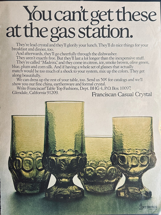 1972 Interpace Franciscan Casual Crystal Glassware Magazine Ad