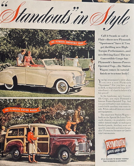 1941 Plymouth Sportsman & Gargoyle Lubricants- Viscolite Fluid Magazine Ads