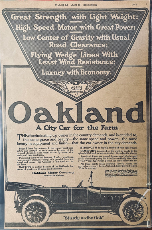 1915 Oakland a City Car for the Farm - Magazine Ad