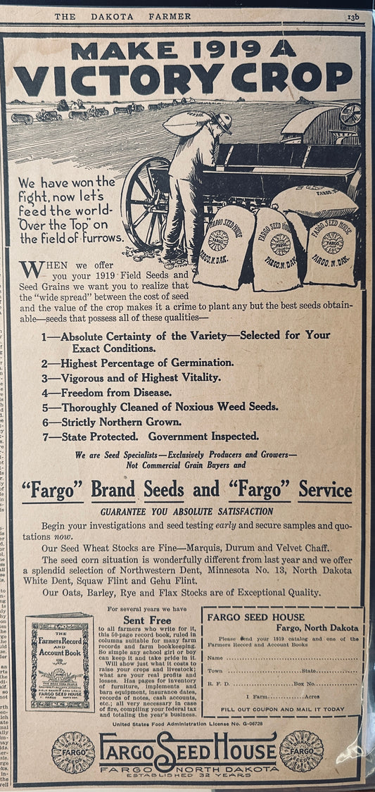 1919 Double Sided Advertisements on Magazine Page - Tractors & Seeds