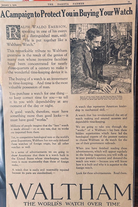1919 Waltham Watch - A Campaign to Protect - Magazine Ad