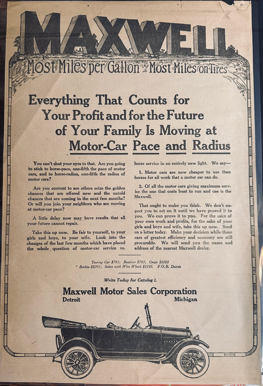 1918 Maxwell Motor Car Magazine Ad
