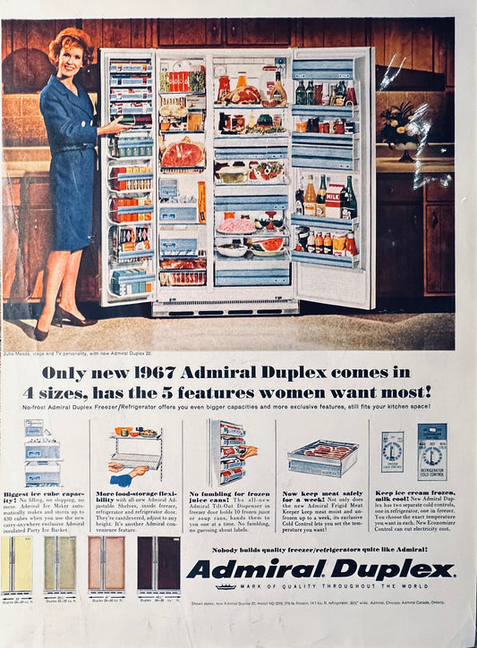 1966 Admiral Duplex 22 Refrigerator - Freezer Magazine Ad