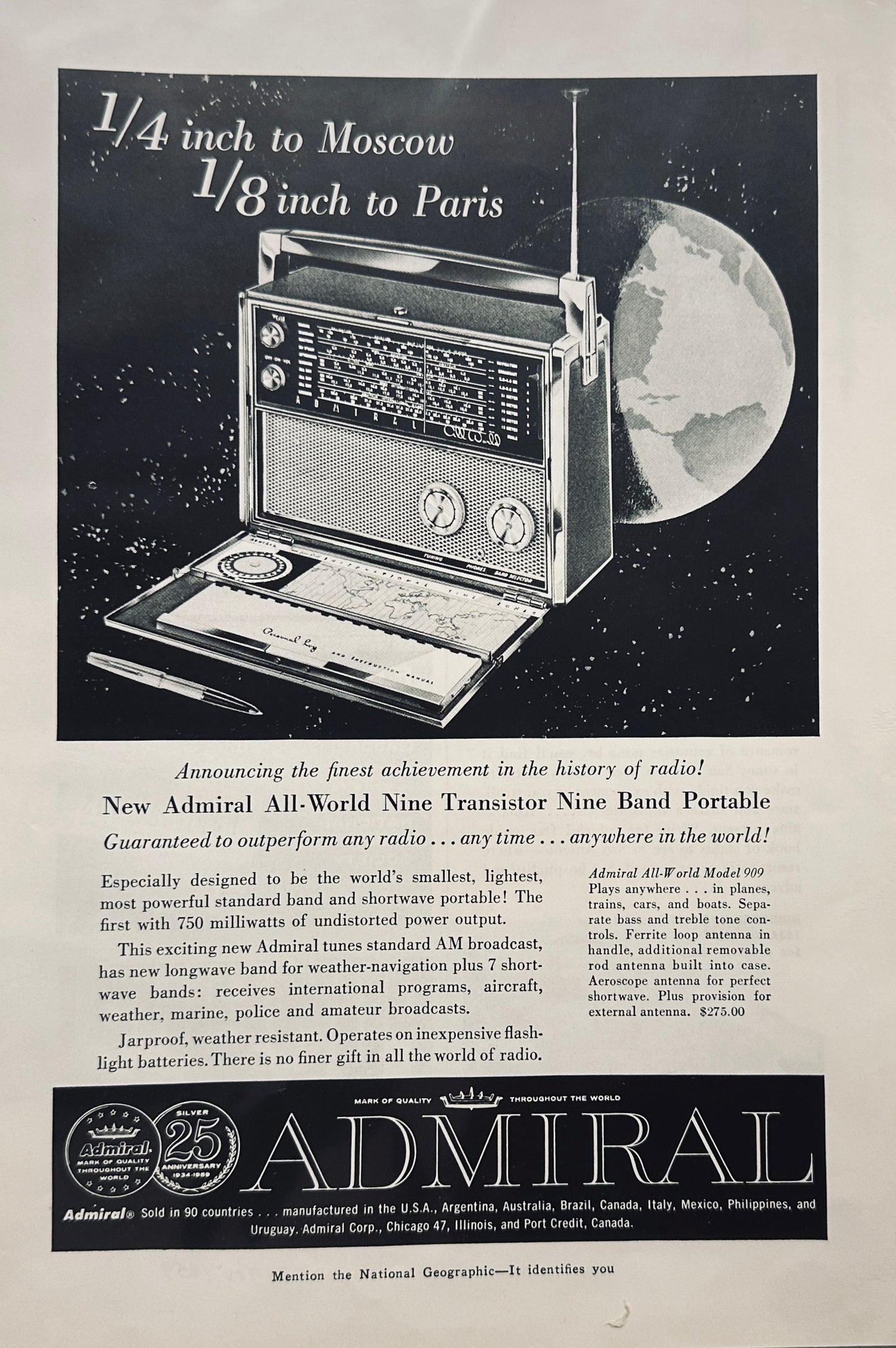 1959 Admiral 9 Band Transistor Radio Ad