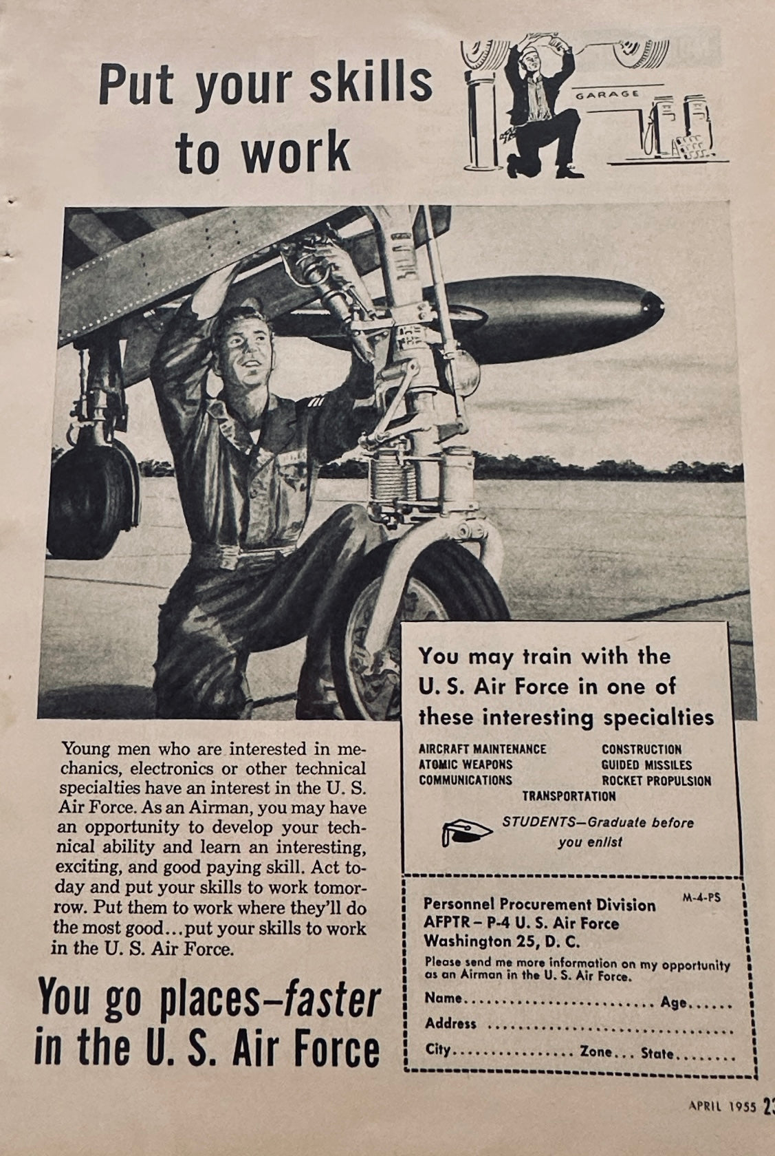 1955 US Air Force Recruitment Ad - Put Your Skills to Work!