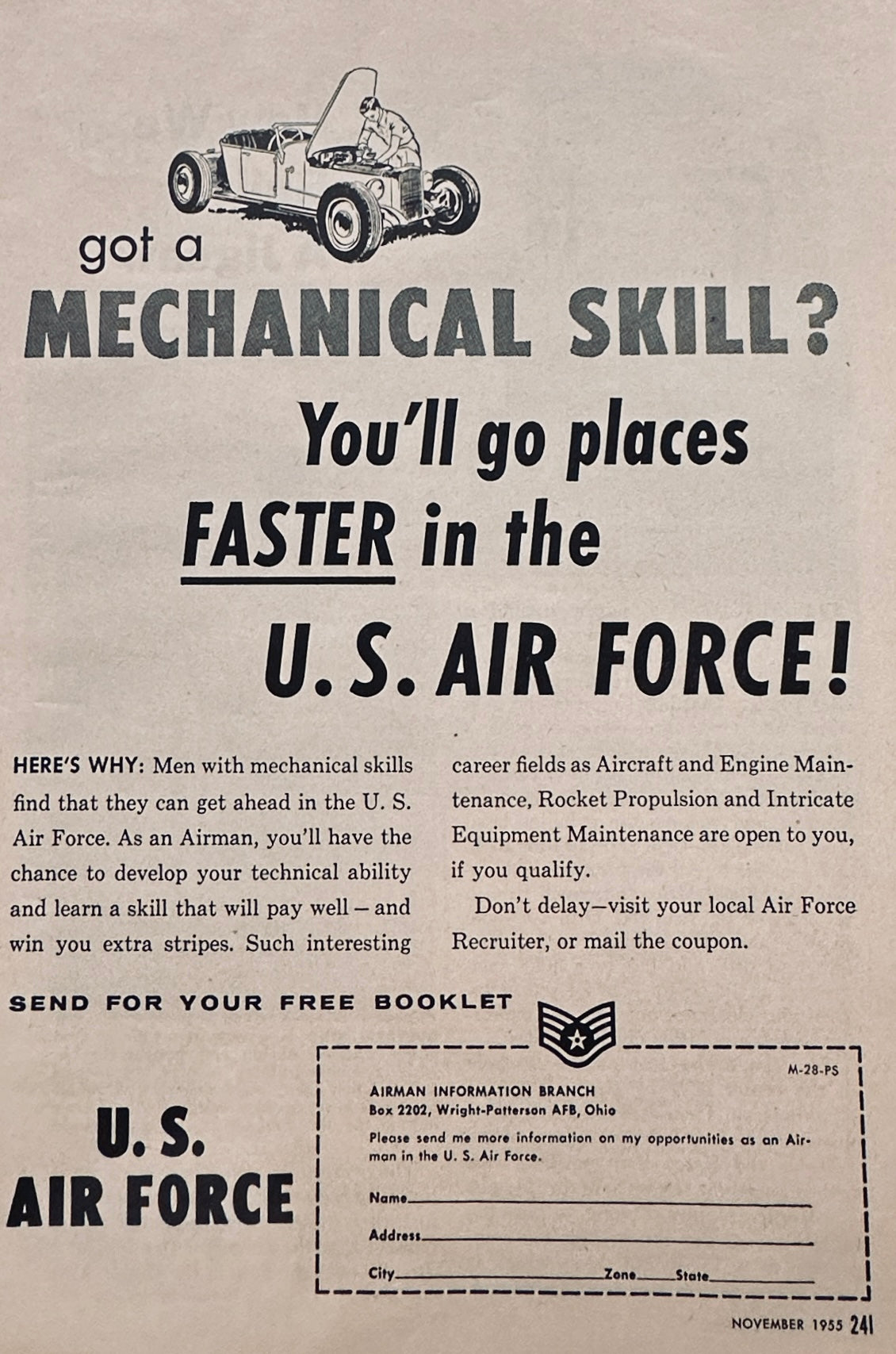 1955 US Air Force Recruitment Ad - Go Places Faster!