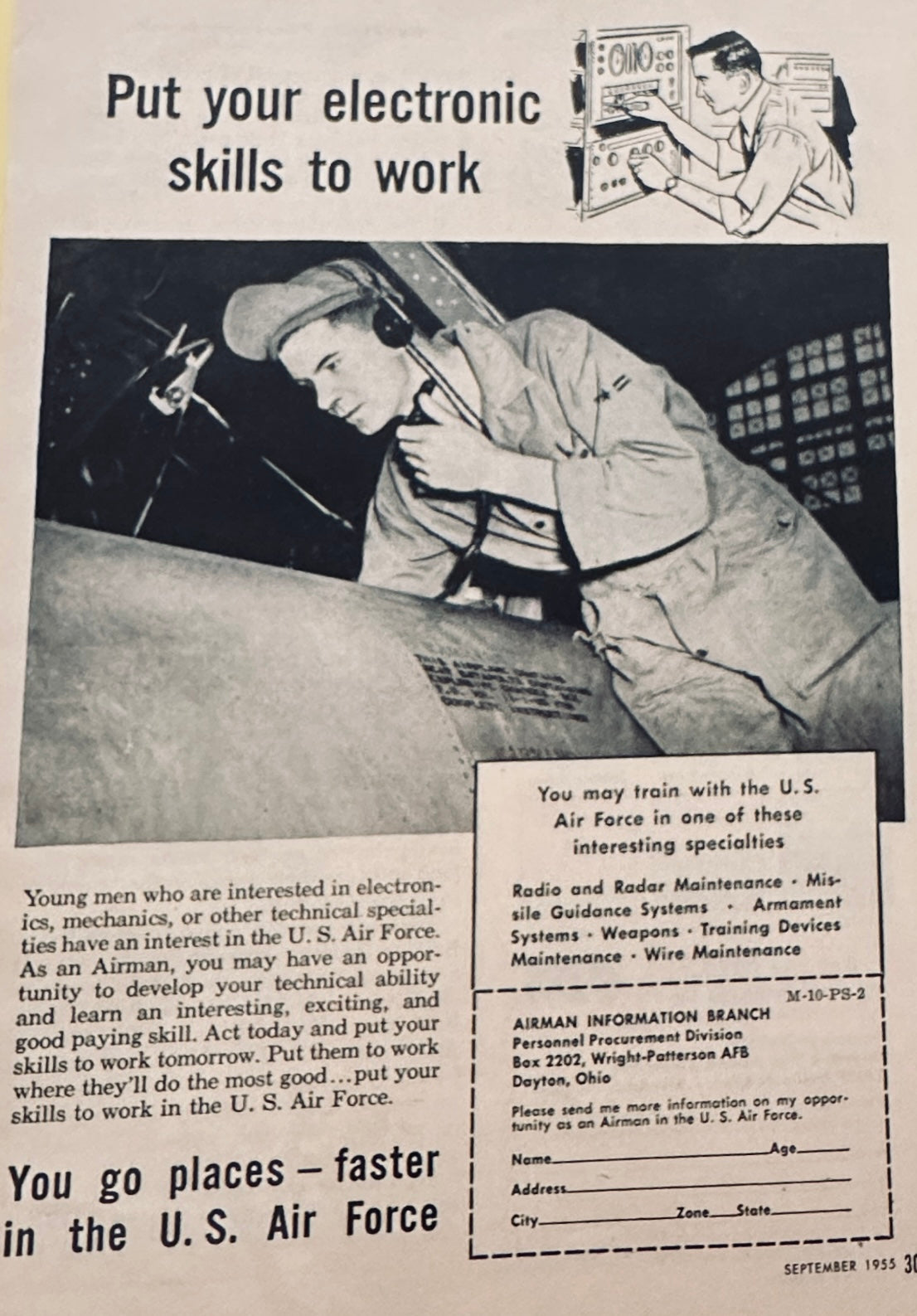 1955 US Air Force Recruitment Ad - Put Your Electronic Skills to Work!