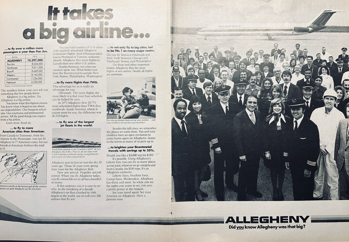 1976 Allegheny Airline Centerfold Magazine Ad - Yet Another Lost Airline Company