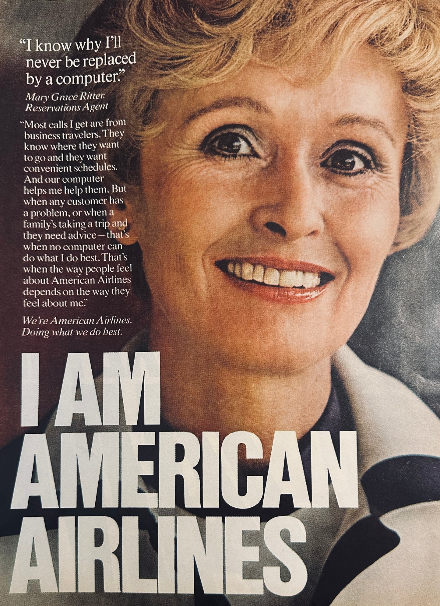 1976 American Airlines Mary Grace Ritter - Reservation Agent - Promotional Ad