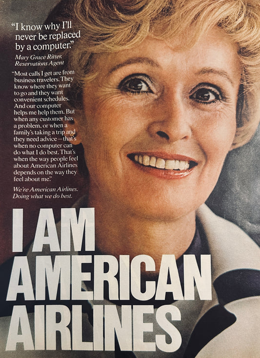 1976 American Airlines Mary Grace Ritter - Reservation Agent - Promotional Ad