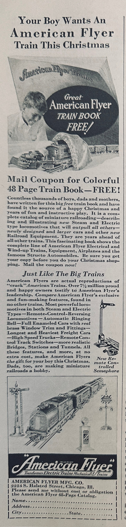 1930 American Flyer Electric train Set Catalog Promotional Ad S57