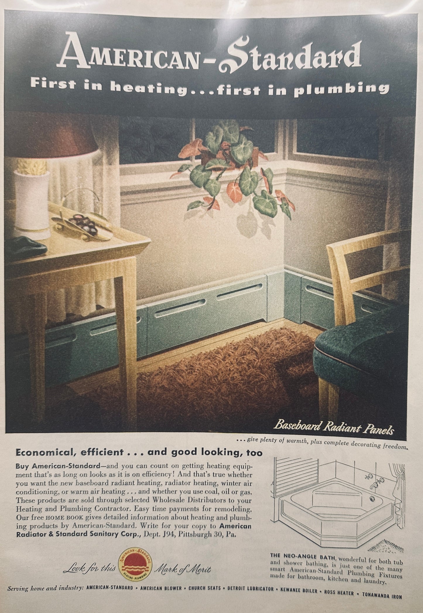 1950 - ish American Standard Baseboard Radiant Heating - Promo Ad