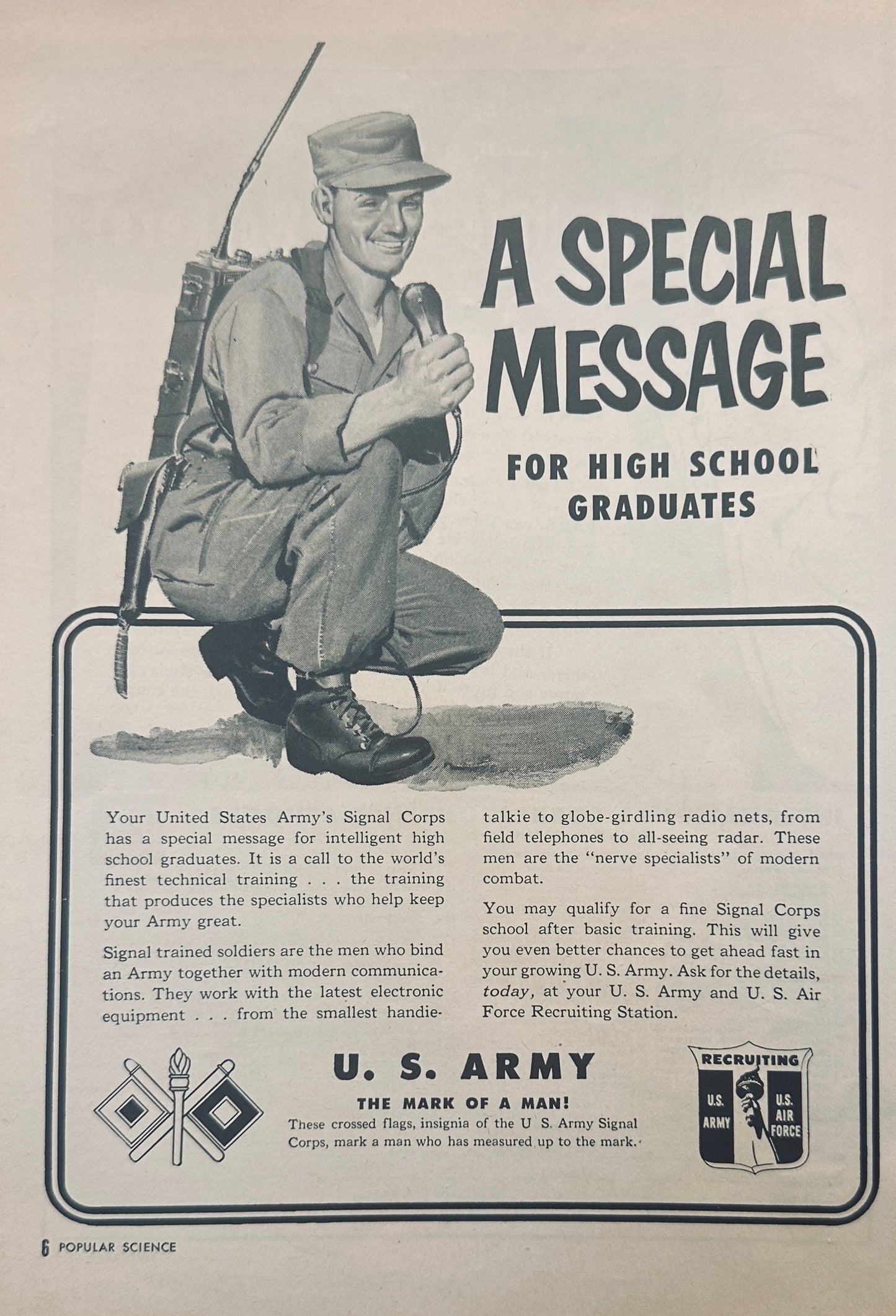 1951 US Army Signal Corps Recruitment Ad - A Special Message