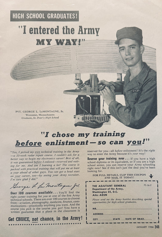 1956 Army Recruitment Ad - Pick your Training Before Enlistment