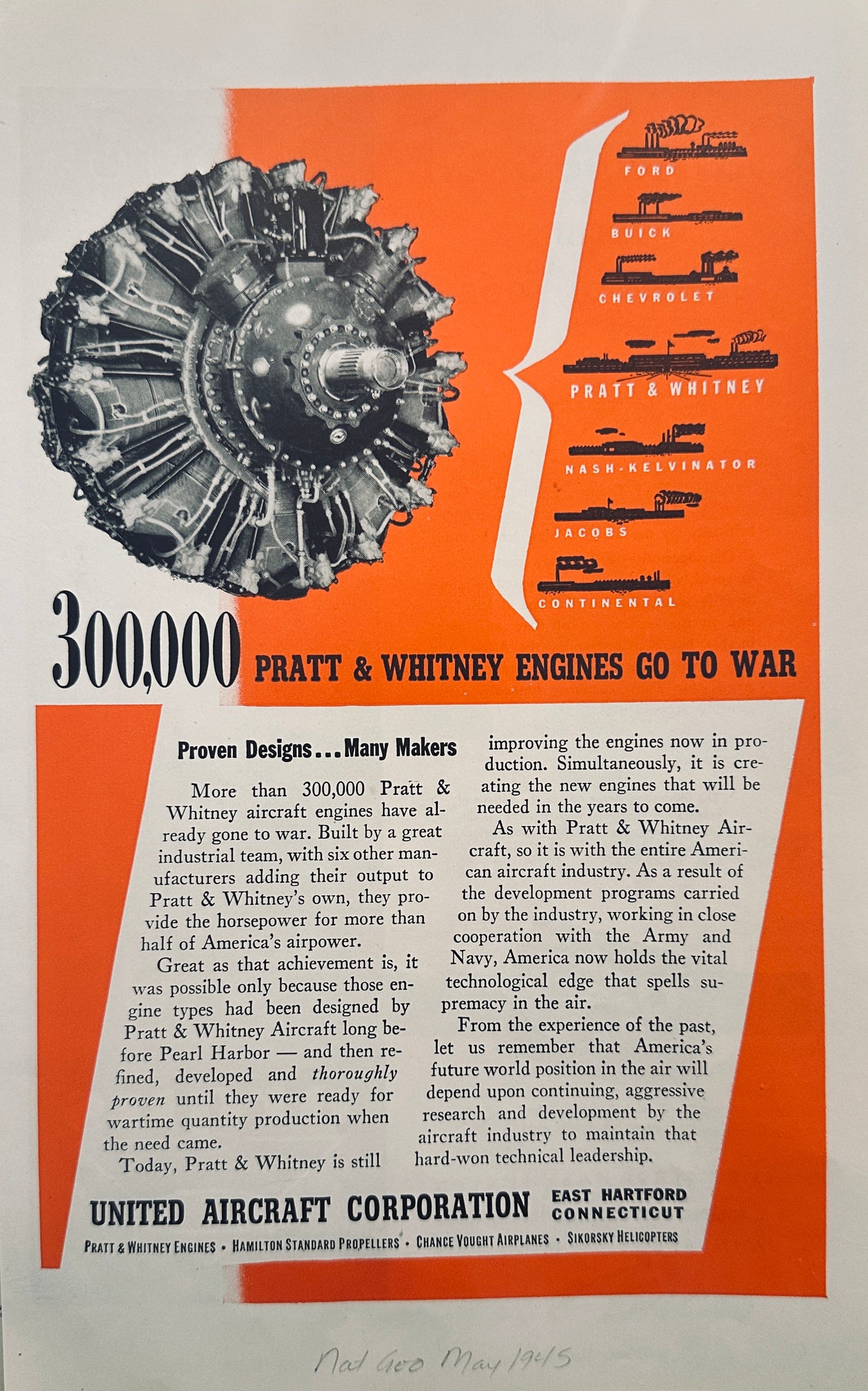 1945 Argus Model C  & Pratt & Whitney Engines Go To War Magazine Ad