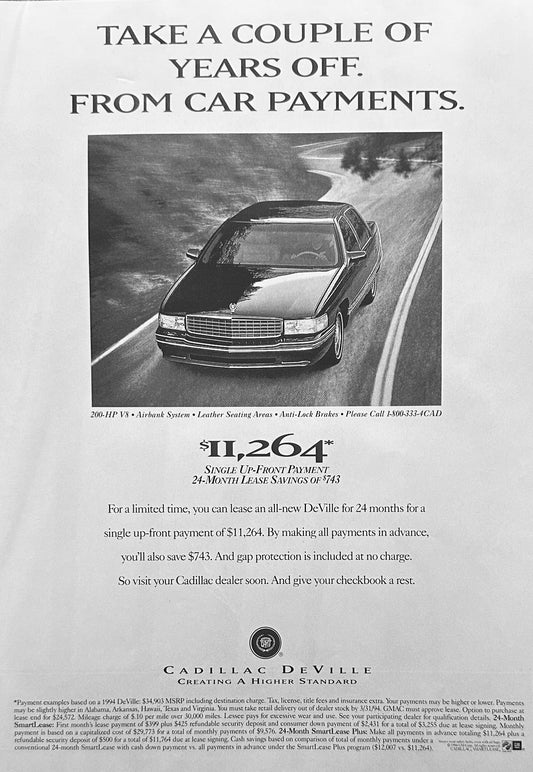 1994 Cadillac Deville Lease $11,264 Magazine Ad