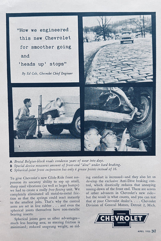 1955 Chevy Engineers' Report Glide-Ride Suspension Magazine Feature