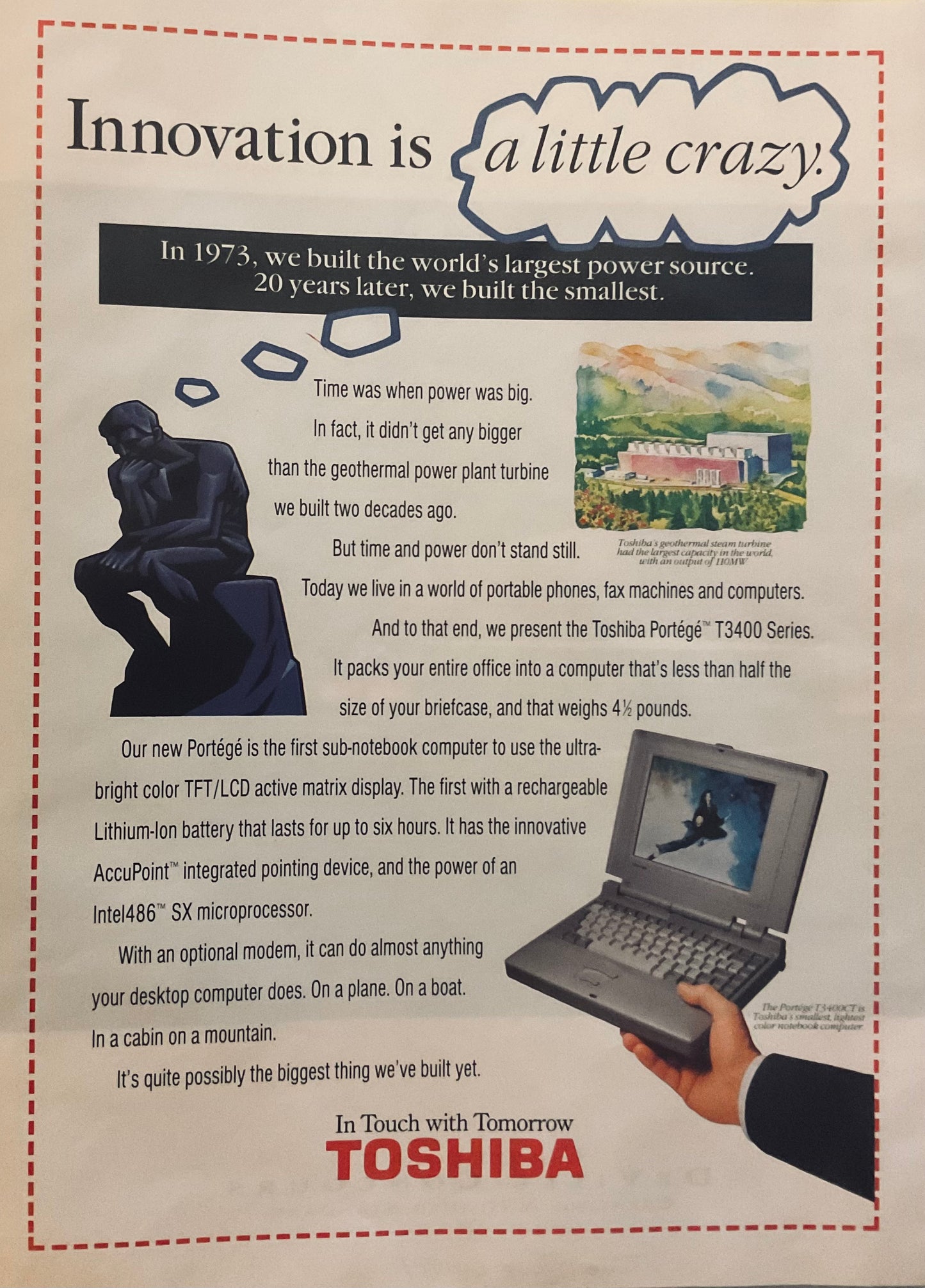 1994 Toshiba Protege sub-notebook computer Magazine Ad